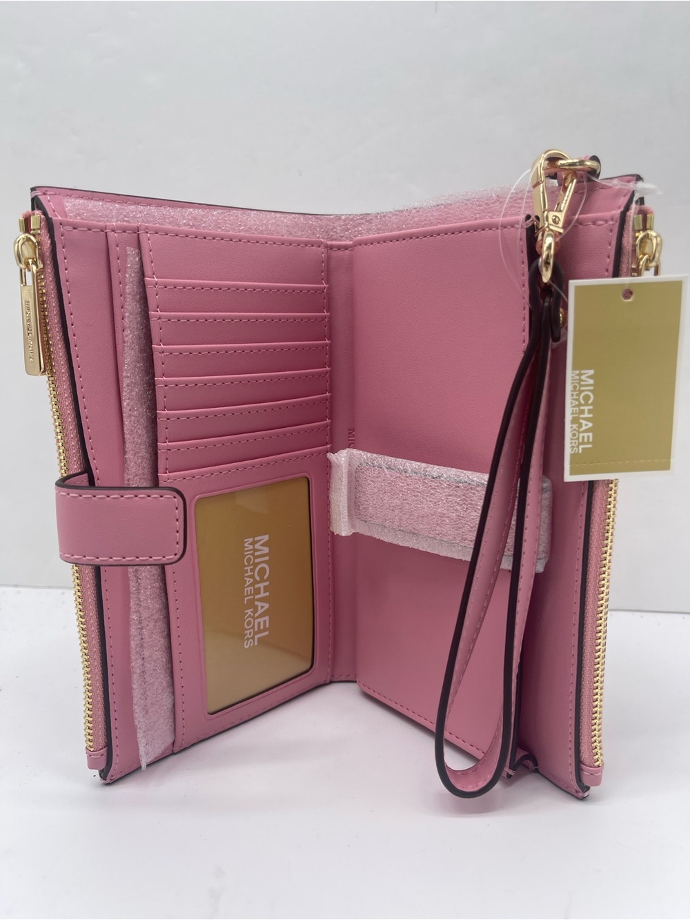Michael Kors Jet Set Lg Double Zip Ombré Sign Logo Wristlet Wallet Carnation 
NW - Picture 7 of 16